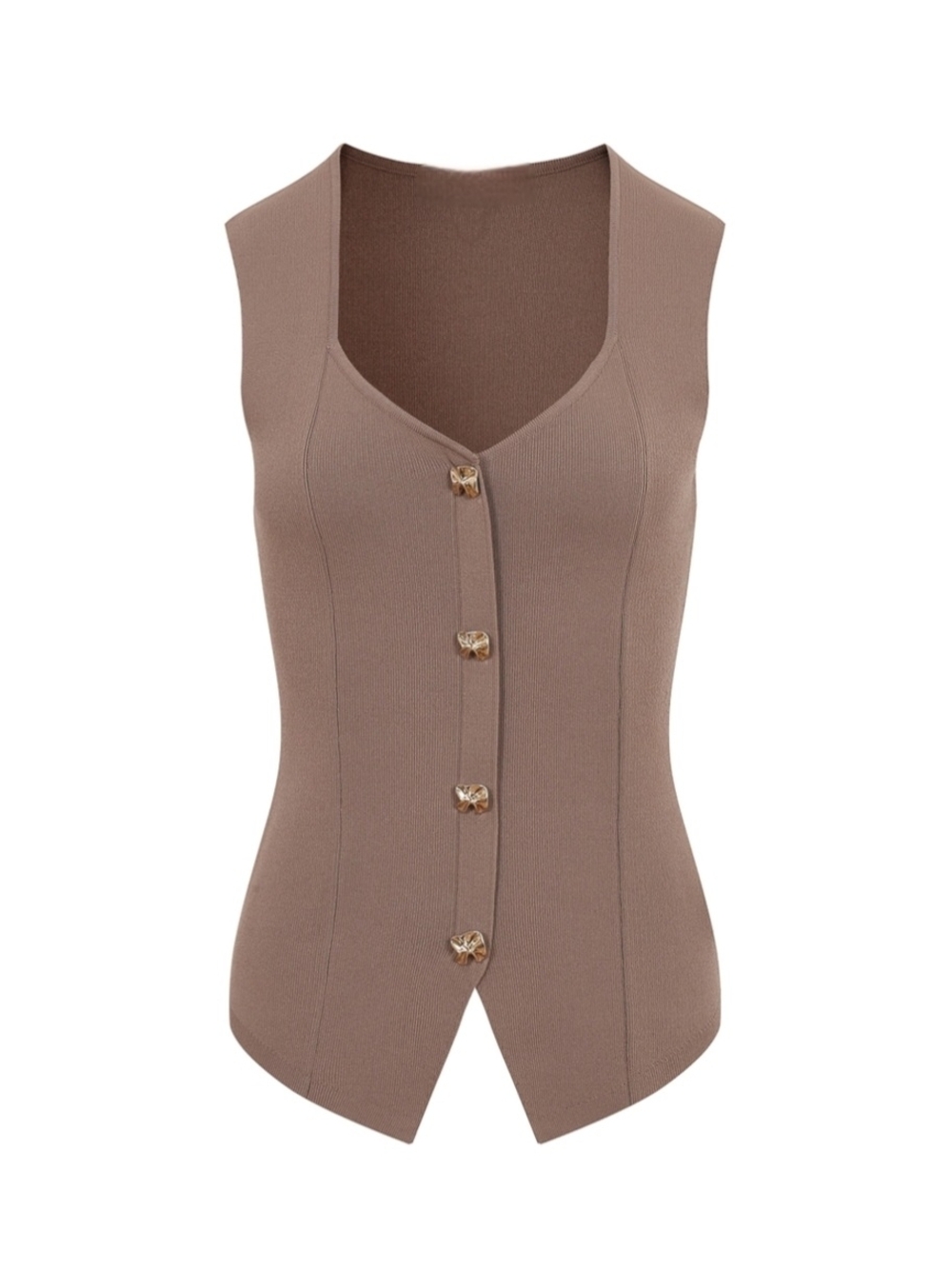 #97954 🛑S,M,L HIGH END Heart Shape Mocha Knit Top with Gold Accent Button